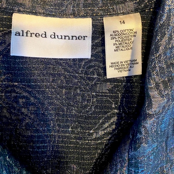 Alfred Dunner Paisley Floral Pattern Jacket In Silver Blue Metallic Color Sz 14 - Picture 4 of 5